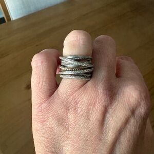 Ross-Simons Silver 2-tone Highway Ring with Diamonds, Size6